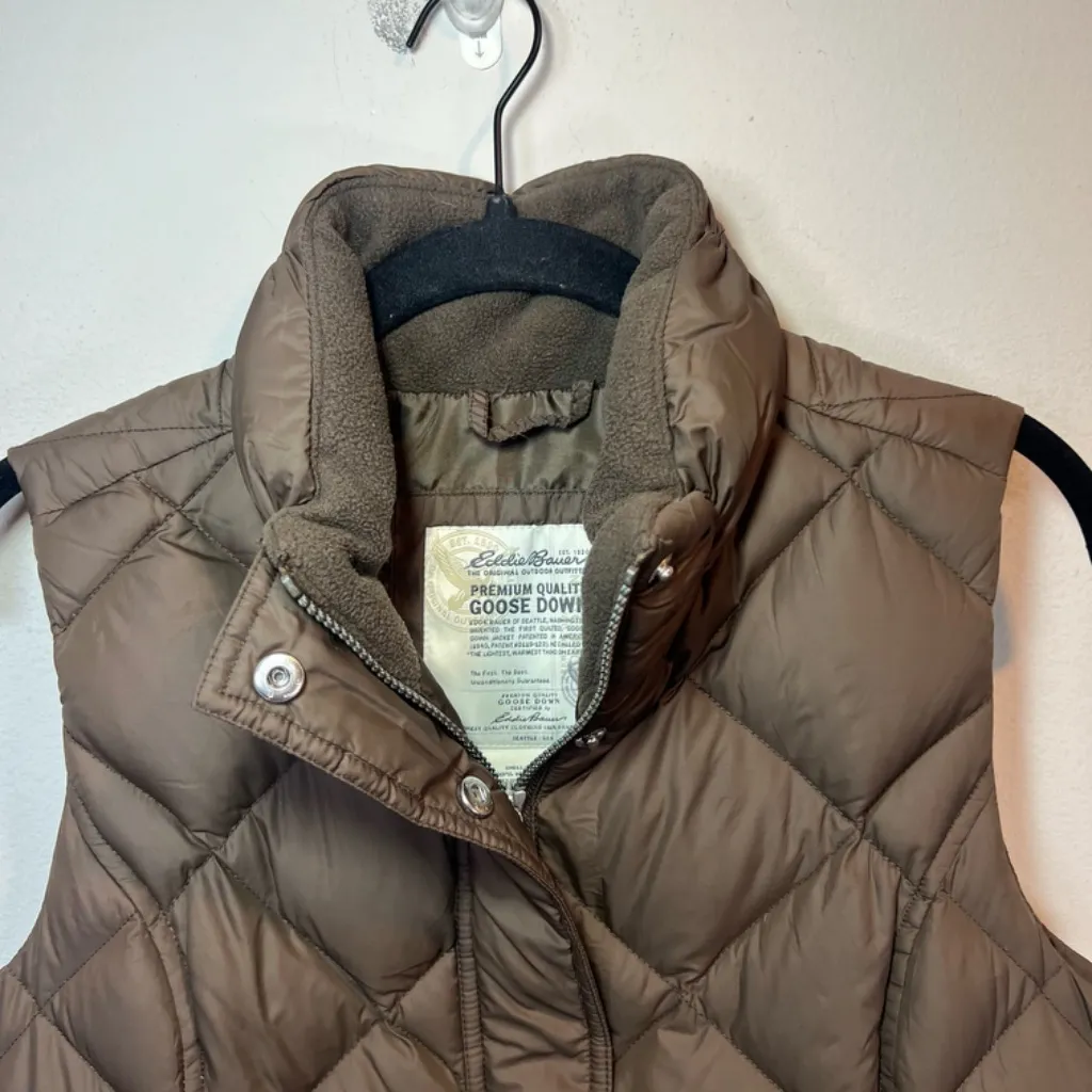 Eddie Bauer Goose Down Quilted Puffer Vest Jacket Brown Zip Pockets Womens Small - Image 2