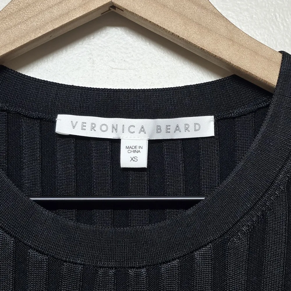 Veronica Beard Top Dillon Black Ribbed Knit Sz XS Crewneck Pullover Stretch NWOT - Image 4