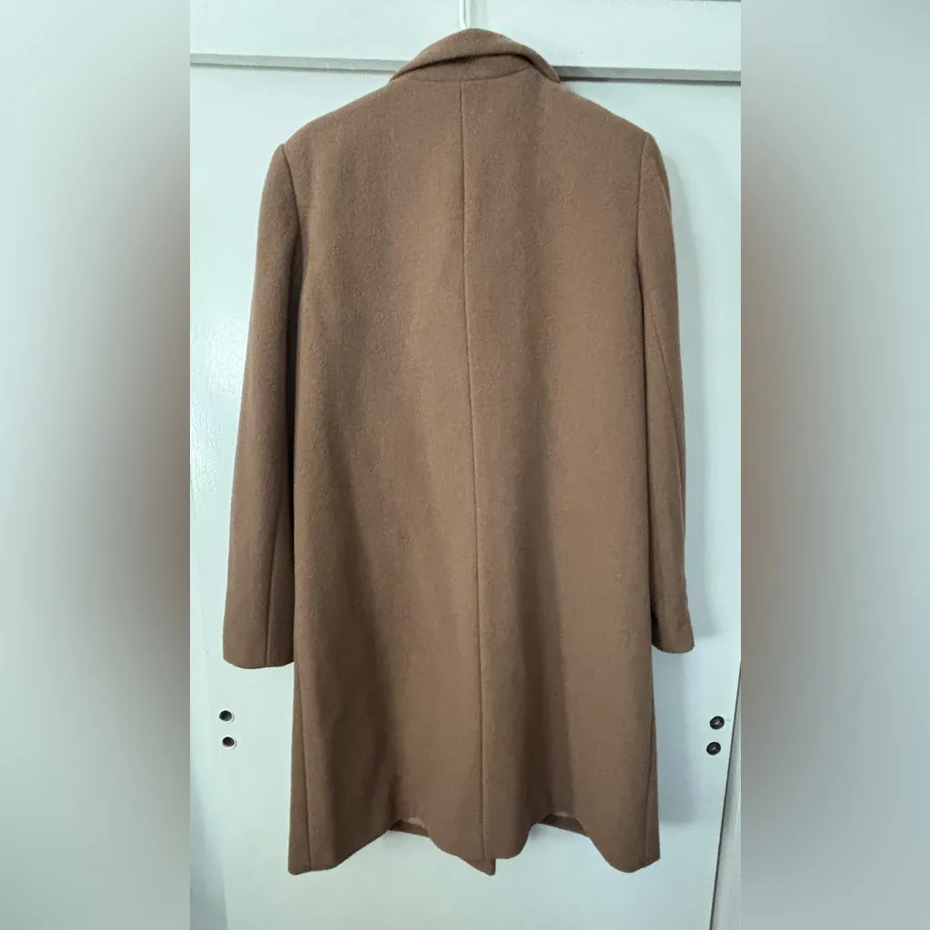 DKNY Brown Ruffle Wool Blend Trench Coat Women’s M - Image 4