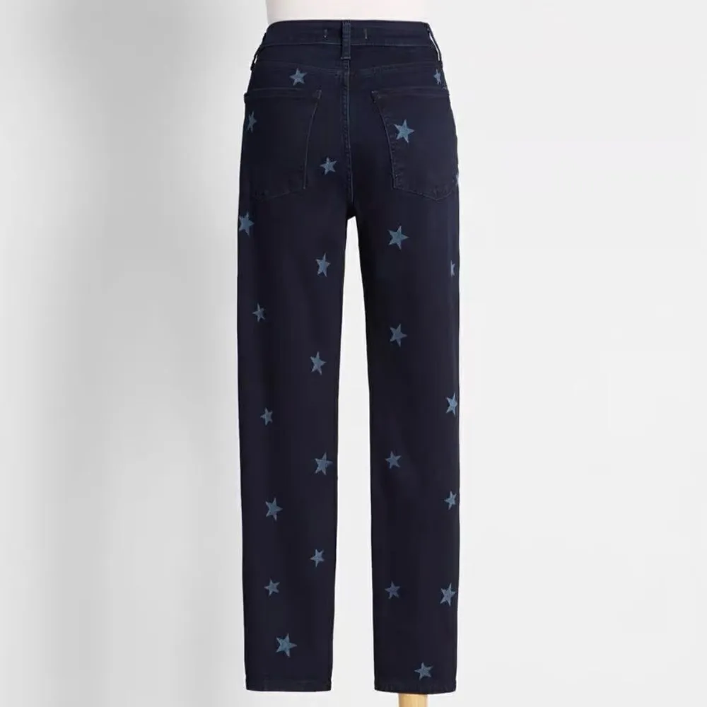 Warp + Weft MPX Milan High Rise Skinny Jeans Star Patterned Dark Blue 28 NWT - Image 2