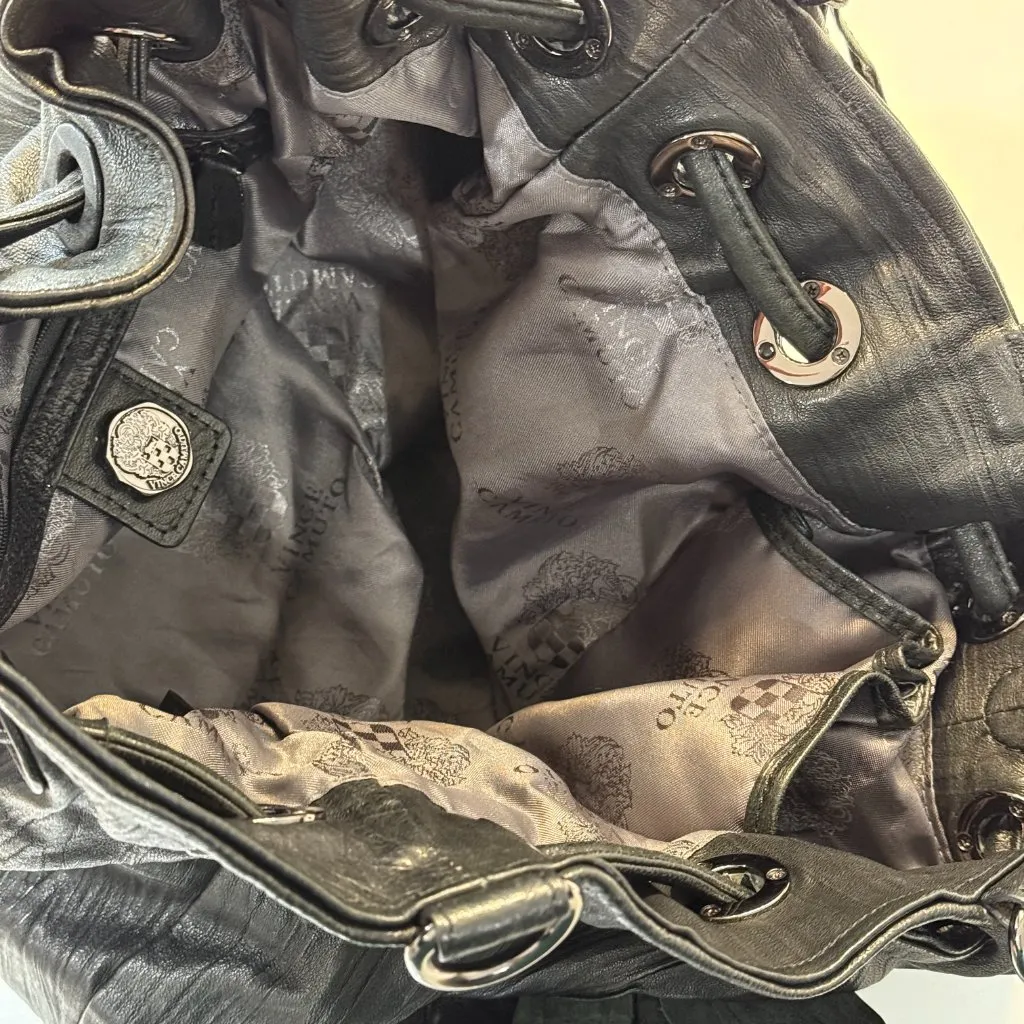 Vince Camuto Black Leather Shoulder Bag Purse with Flowers Leather+Jaquard - Image 6