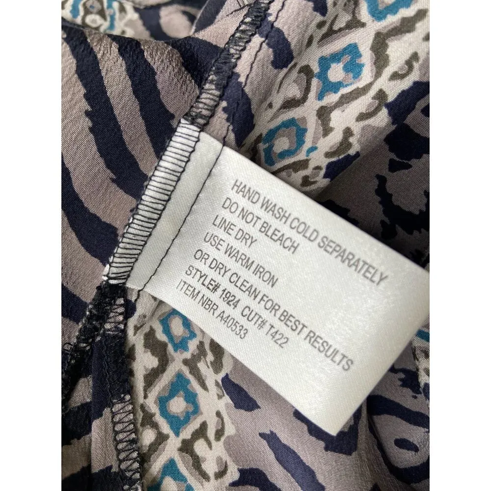 Style Exchange Silk Button Front Shirt Womens M Leopard Print Collared Short Slv - Image 9