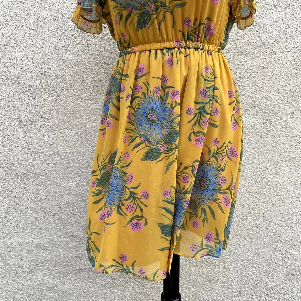 Madewell Yellow Sweetgrass Ruffle Sleeve Dress Painted Blooms 2 - Image 4