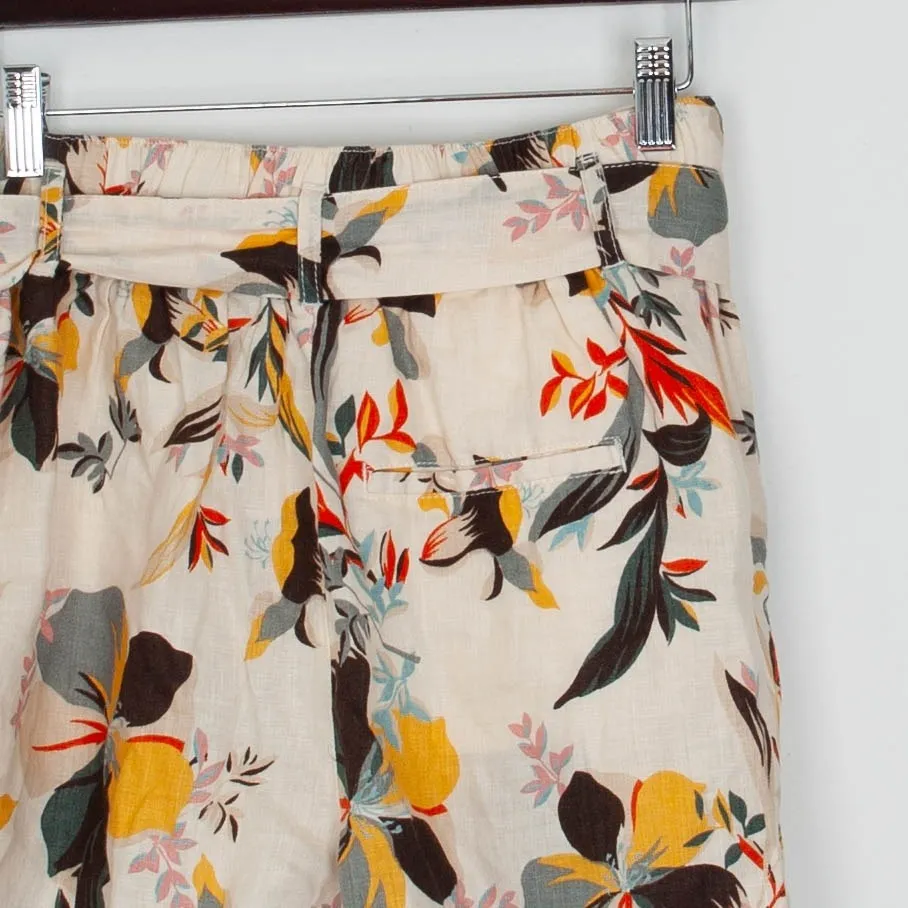 Cynthia Rowley Womens Floral Print Linen Blend High Waist Paperbag Shorts Size S - Image 6