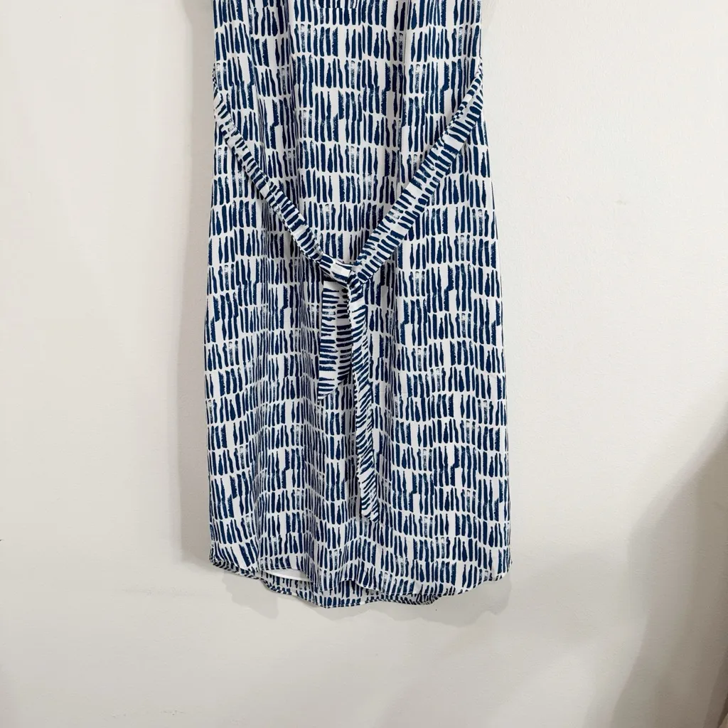 Amanda Uprichard Navy V-neck Geometrical Sleeveless Silk Mini Tunic Dress size S - Image 4