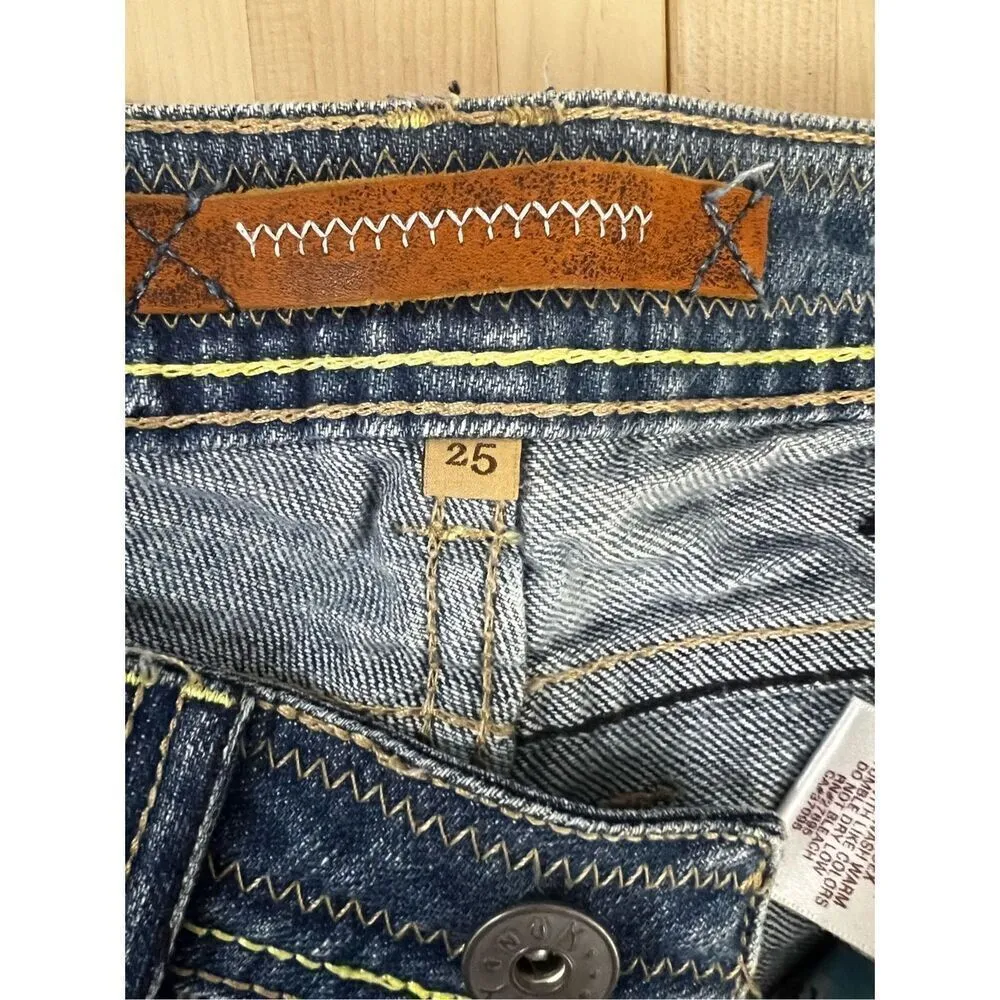 Yanuk Visionary Stitch Medium Wash Blue Jeans Size 25 Flare Boho Casual Raw - Image 9