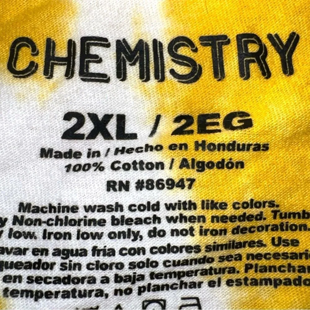 Chemistry brand cool white and yellow tie dye T-shirt with fun sayings! - Image 5