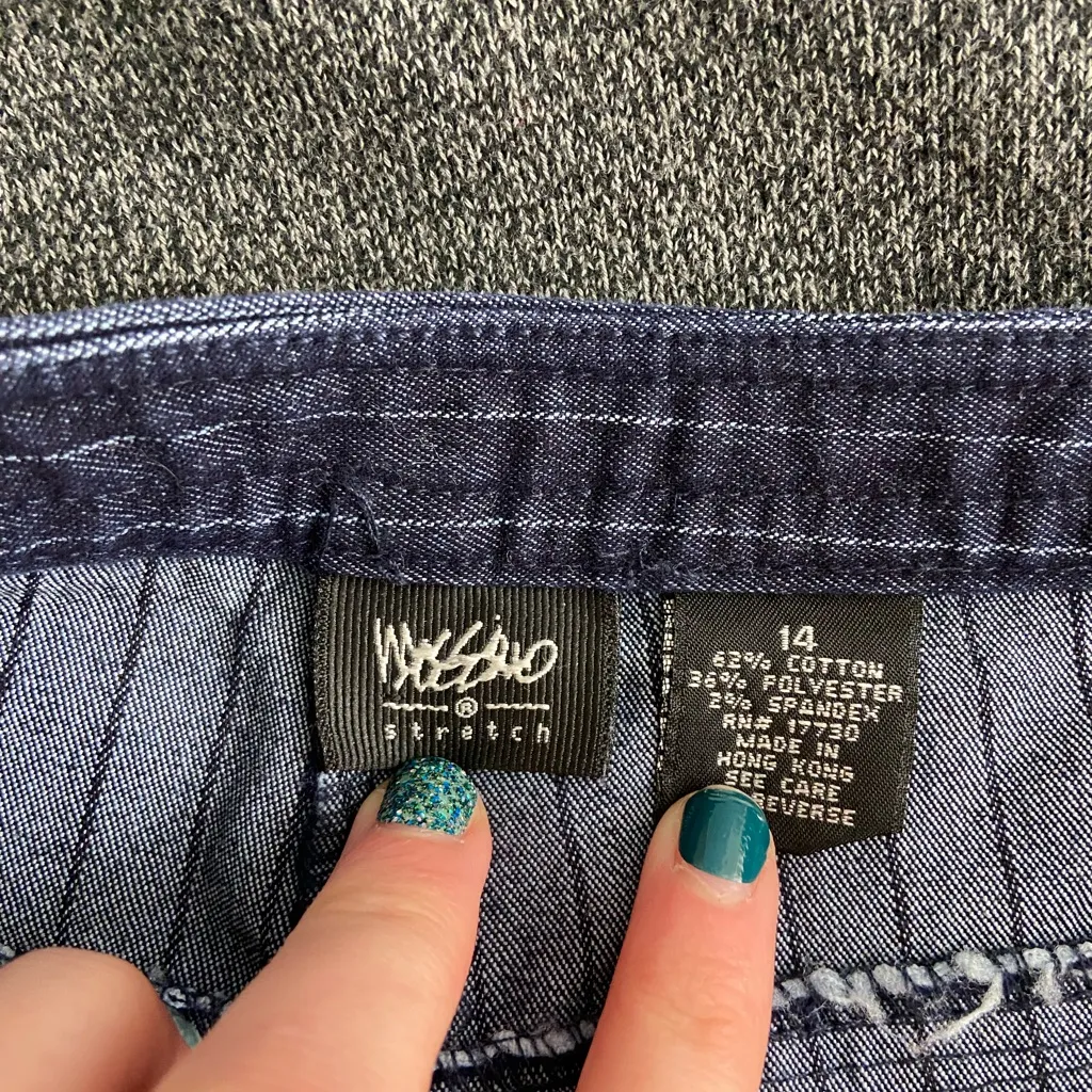 NWOT Vintage Mossimo stretch‎ women’s dark striped cuffed cropped wide leg jeans Blue Size 14 - Image 5