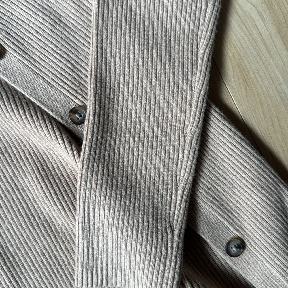 Long Tan Cardigan with Button Details - Image 3