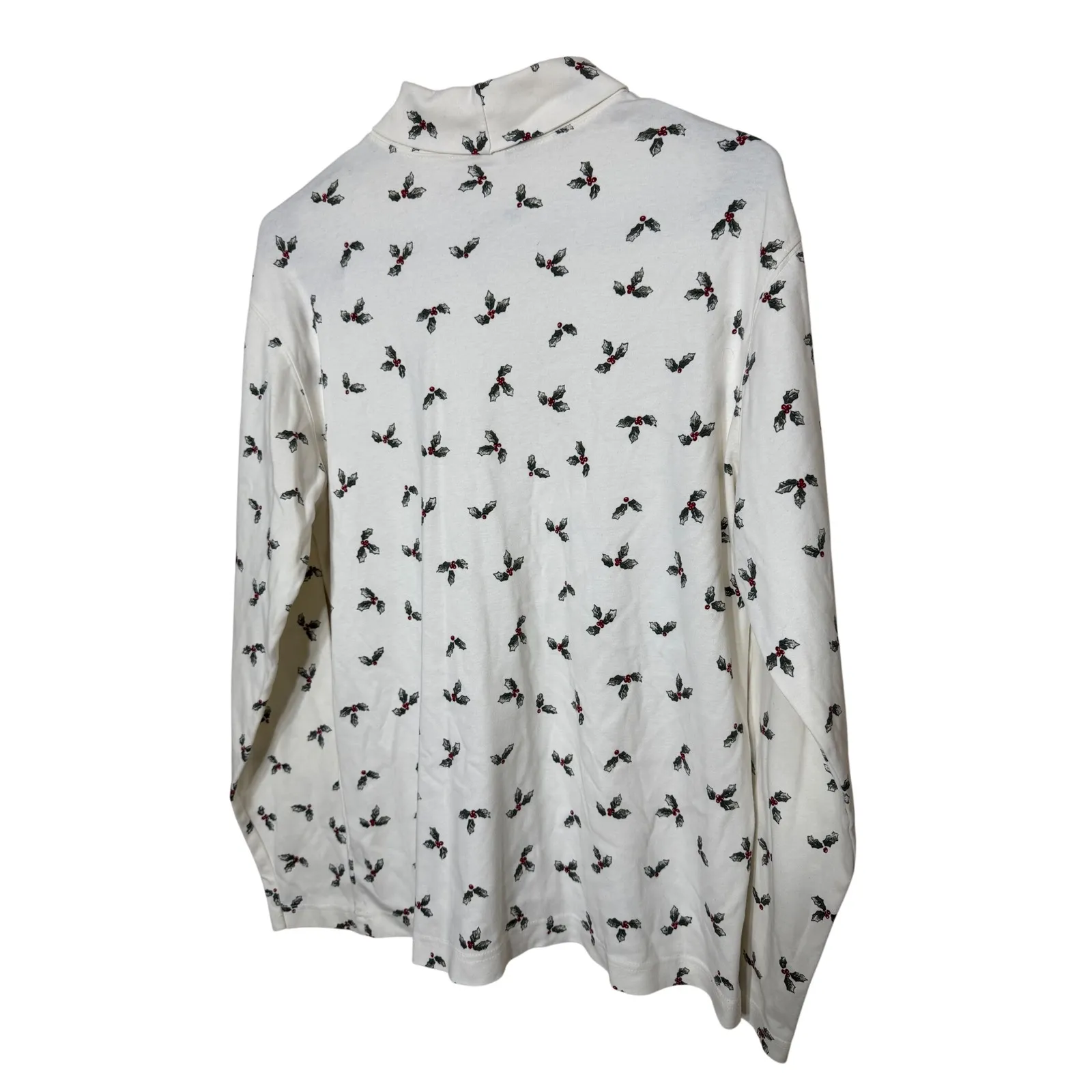 Lands End Womens White Long Sleeve Mock Neck Top Holly Berry Print M - Image 5