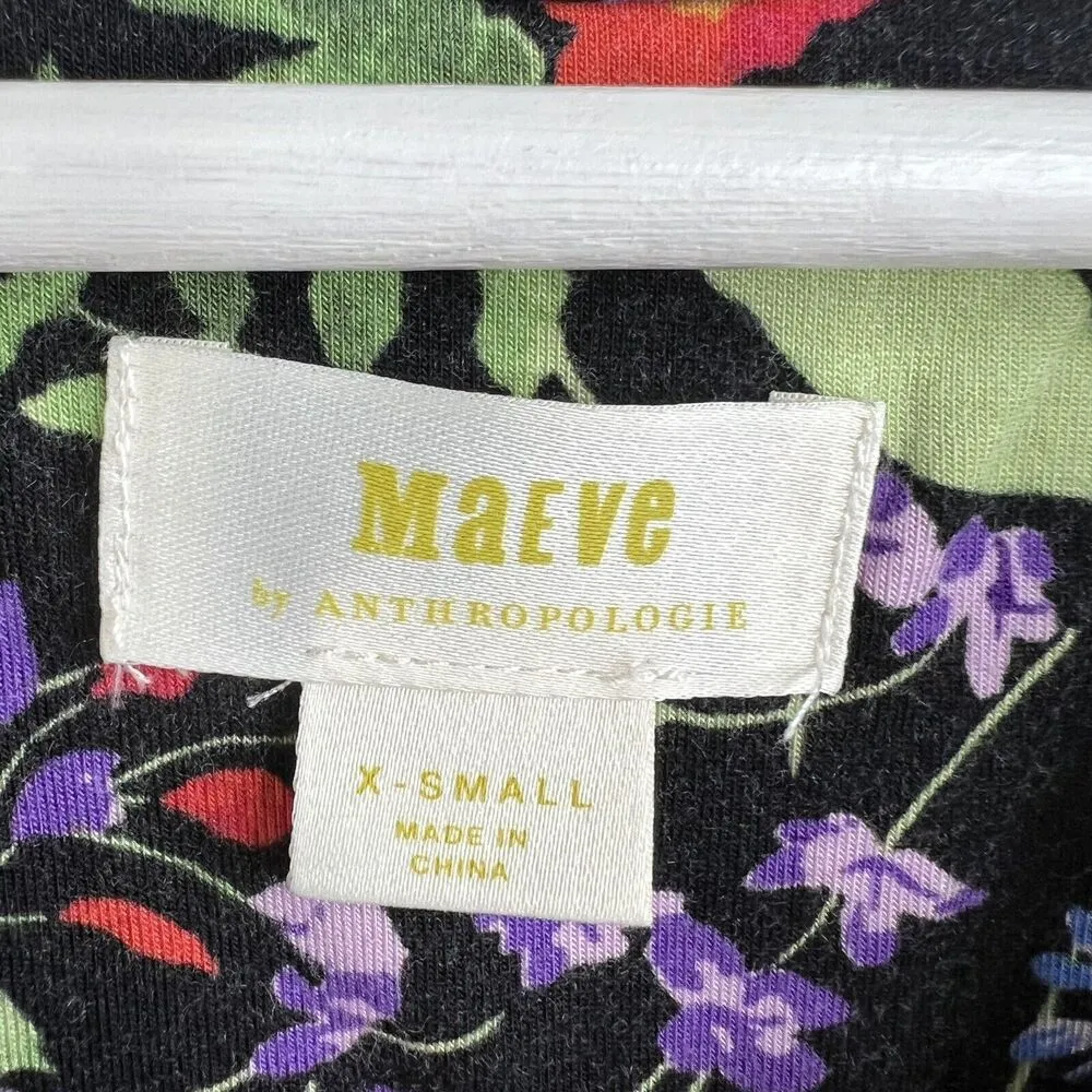 Anthropologie Maeve XS Jacquin Peasant Blouse Black Floral Ruffle Sheer Sleeve - Image 3