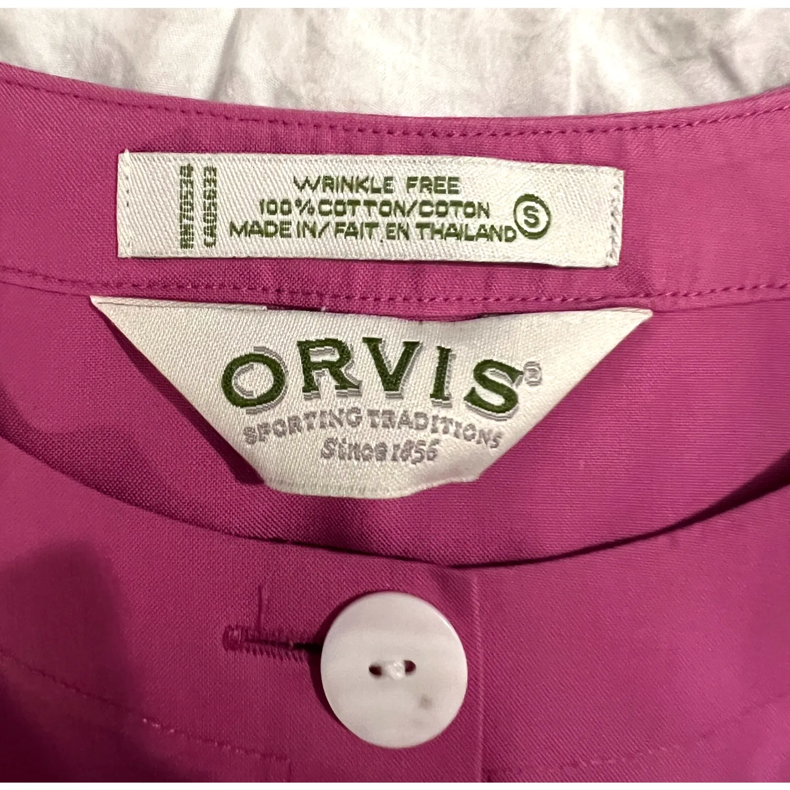 ORVIS Womens Short Sleeve Button Up Top Size S Dark Pink Embroidered Round Neck - Image 2
