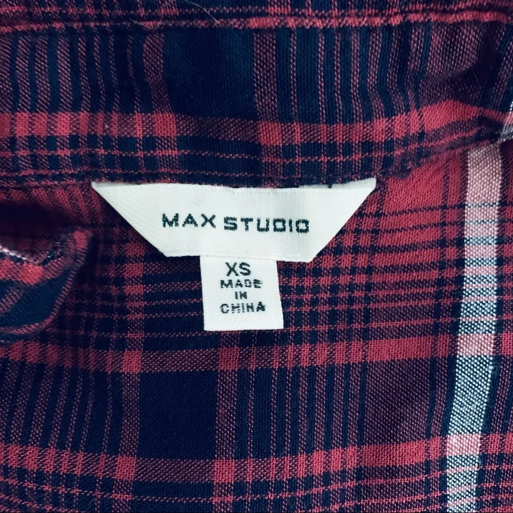 Max Studio Red Navy White Plaid Fall Winter Shirt Dress Sz XS - Image 9