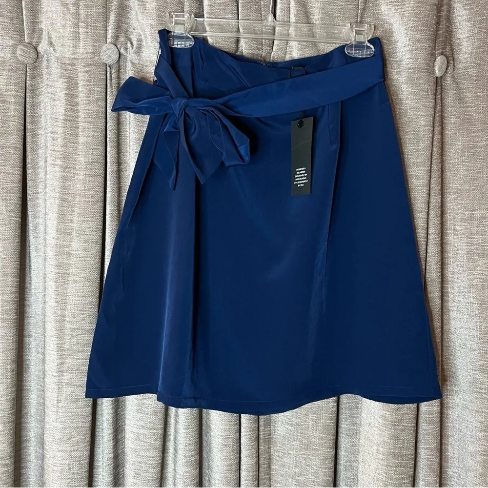NWT Paris Sunday Blue Faux Tie Waist A Line Mini Skirt Size 8 - Image 8