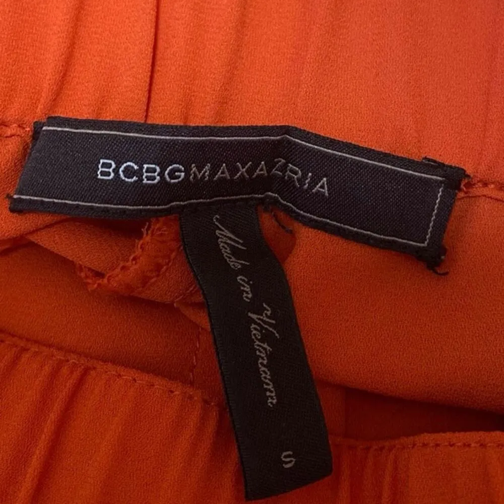 BCBGMaxazria Women's Orange Pleated Elastic Waist Casual Lounge Shorts Size S - Image 4
