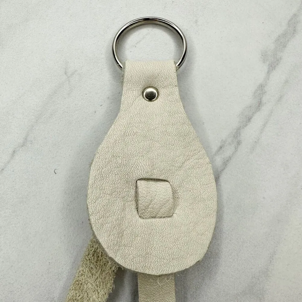 Soft White Leather Fringe Western Boho Keychain Keyring - Image 4