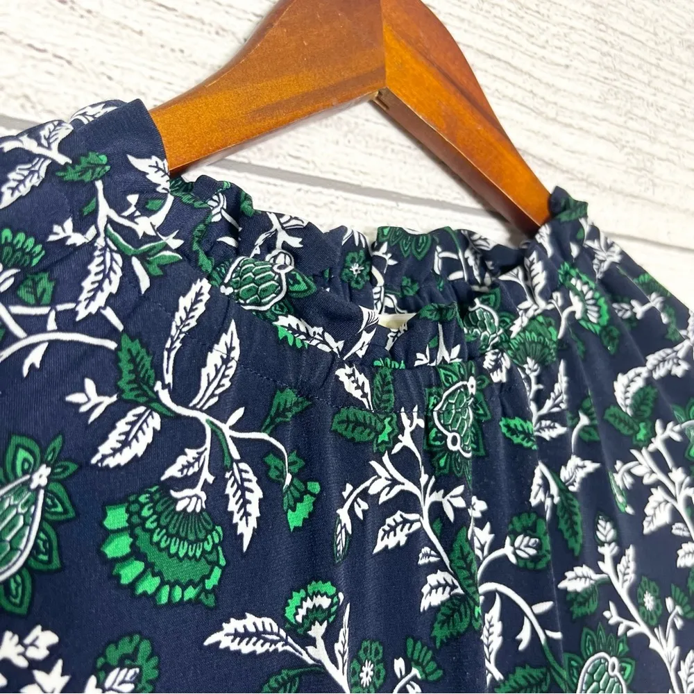 Michael Kors Navy Blue Floral Sleeveless Boho Midi Dress w/ Smocked Waist Large - Image 4