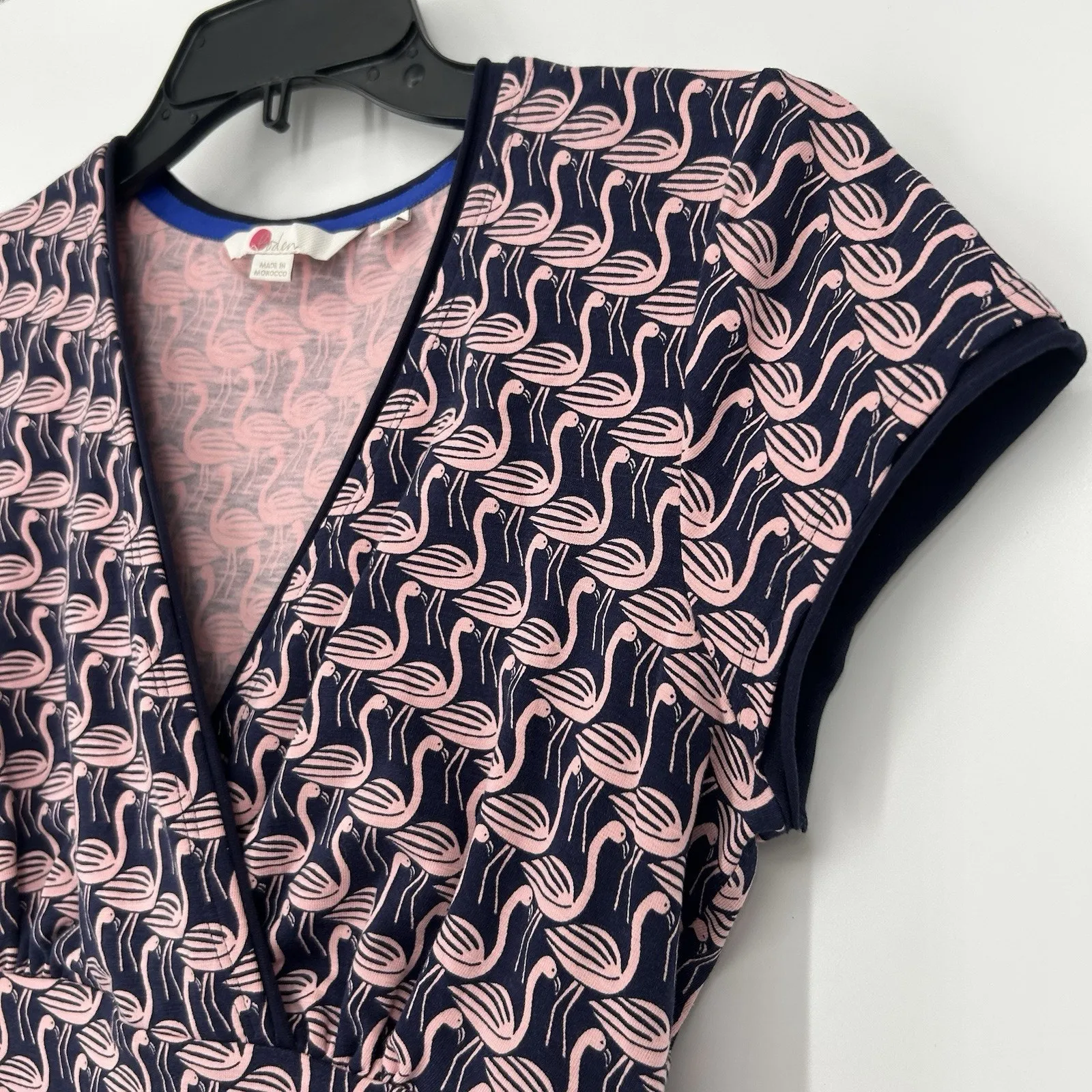 Boden Casual Jersey Every Day Dress Flamingo Print Pink Blue Cap Sleeve Size 4R - Image 3