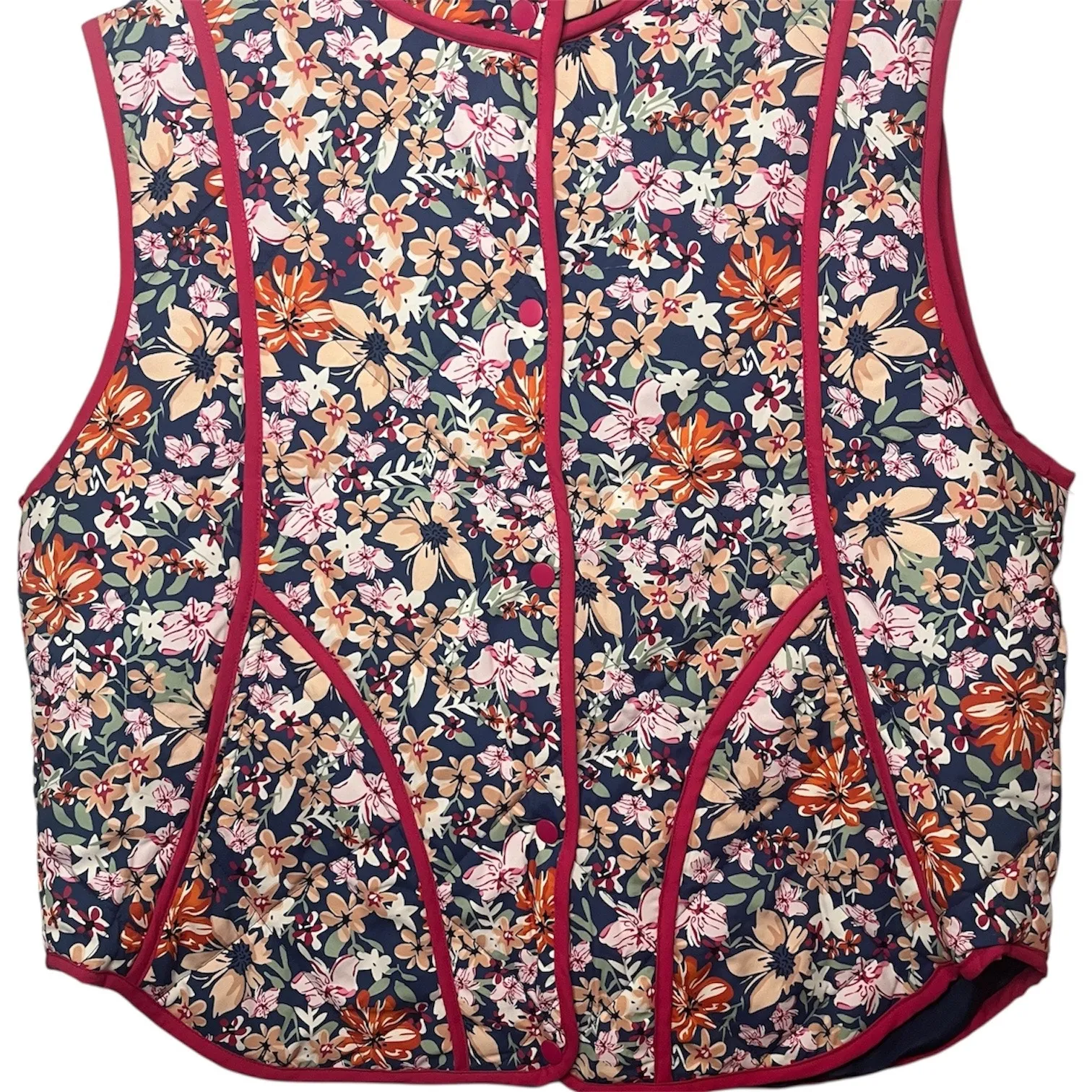 NWT Dokotoo Floral Quilted Puffer Vest Navy Burgundy Trim Snap Front Sz XL - Image 6