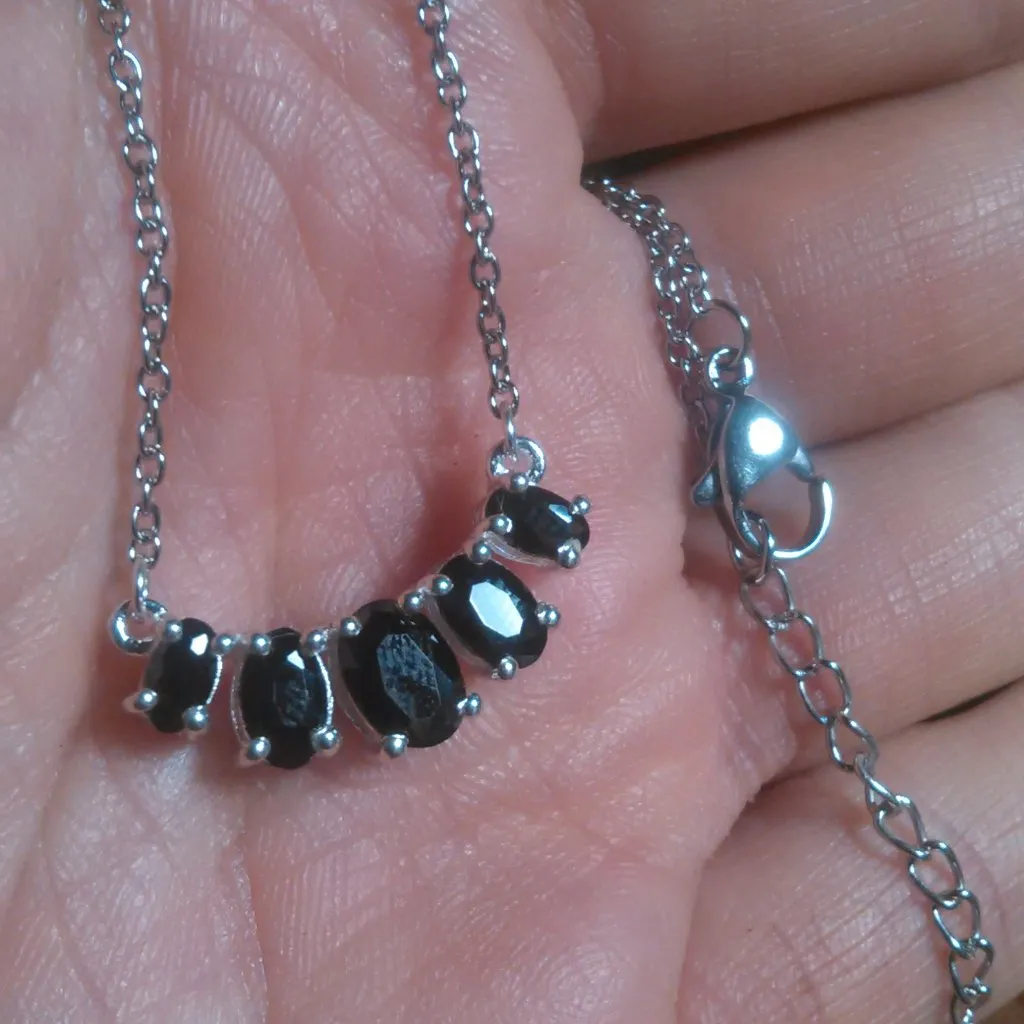 Five Stone Simulated Black Diamond Sterling Silver and Stainless Steel Necklace - Image 6