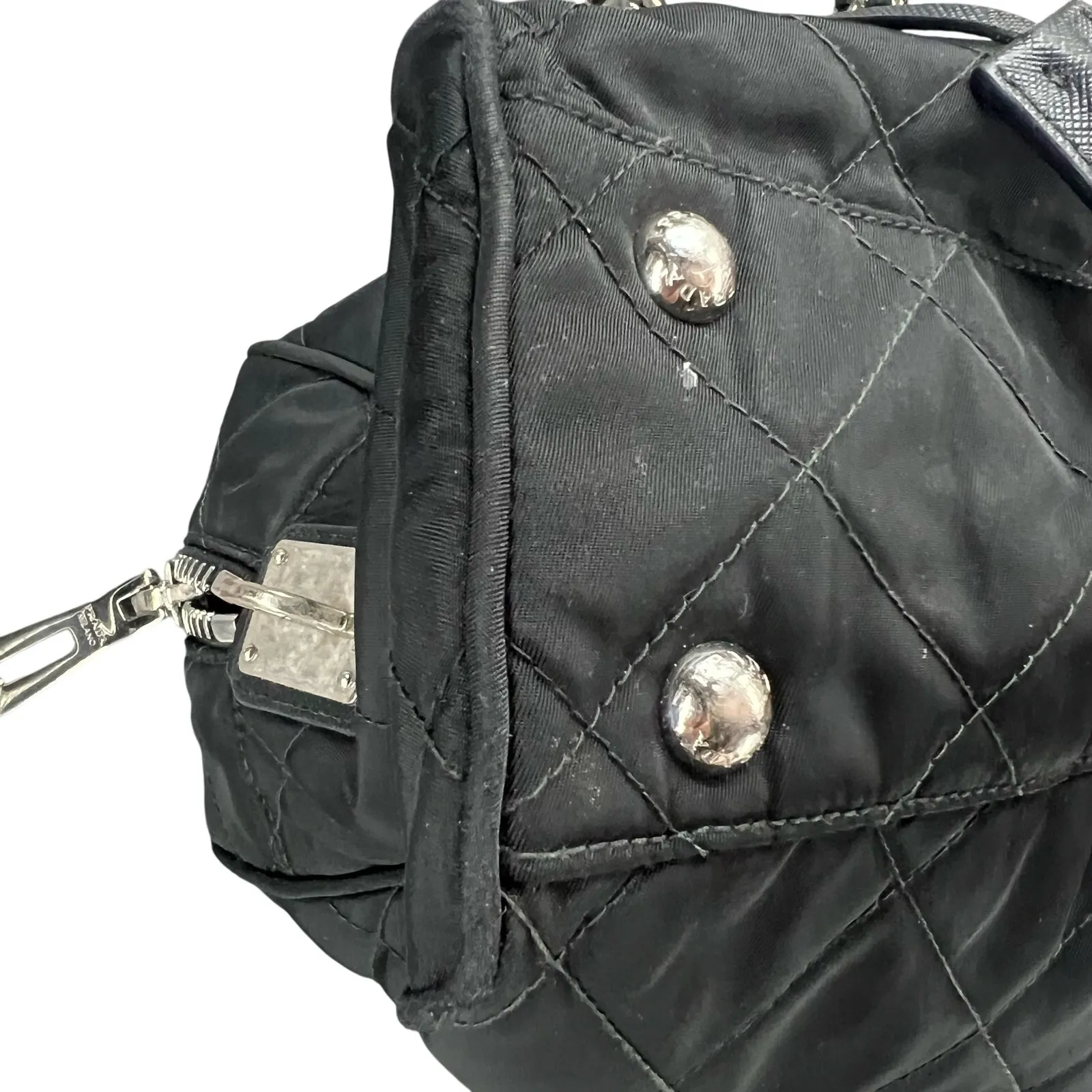 Prada Tessuto Impuntu Shoulder Bag Black Quilted Nylon Chain Leather Strap - Image 14