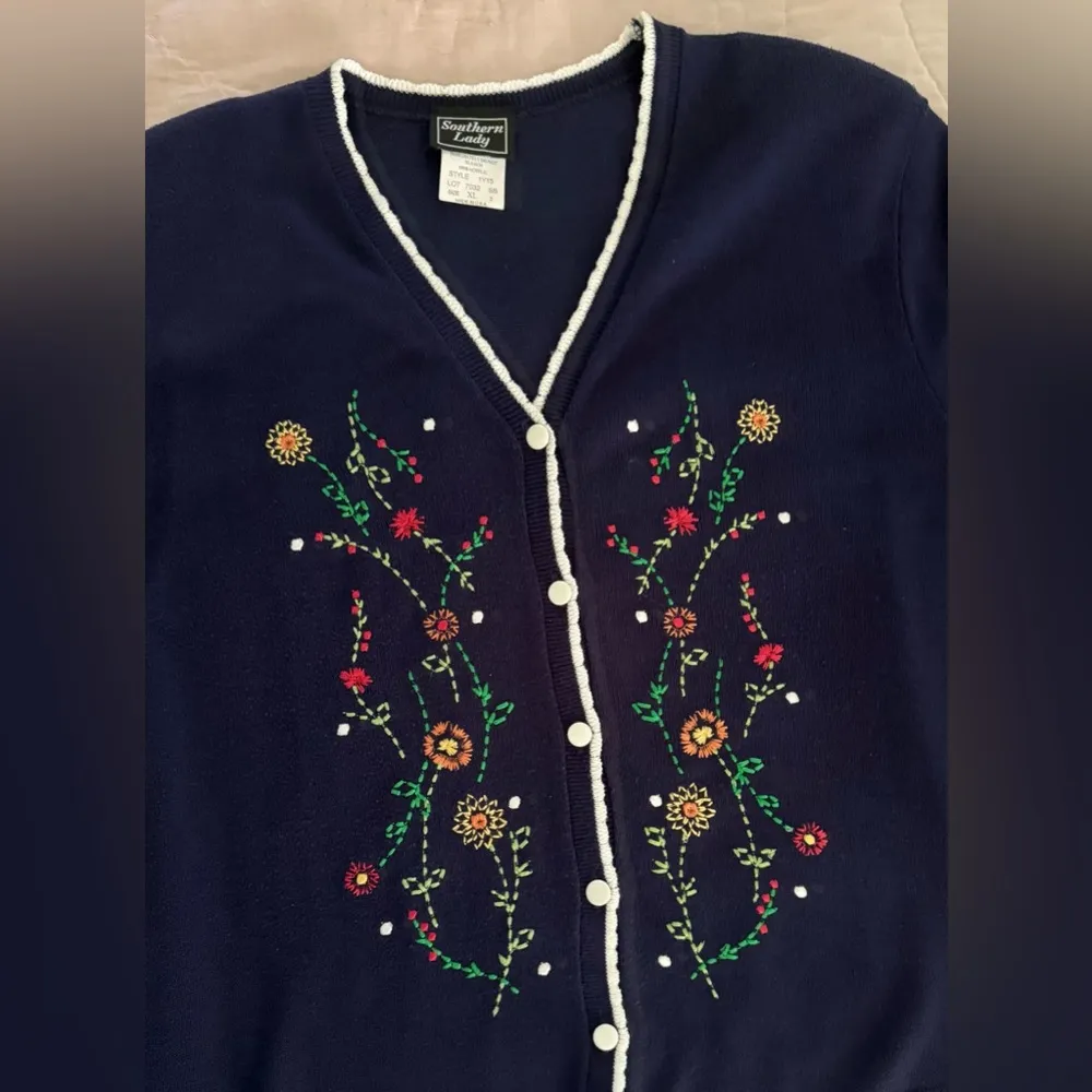 Vintage Southern Lady Cardigan XL Blue Fairygoth Embroidered Short Sleeve - Image 6