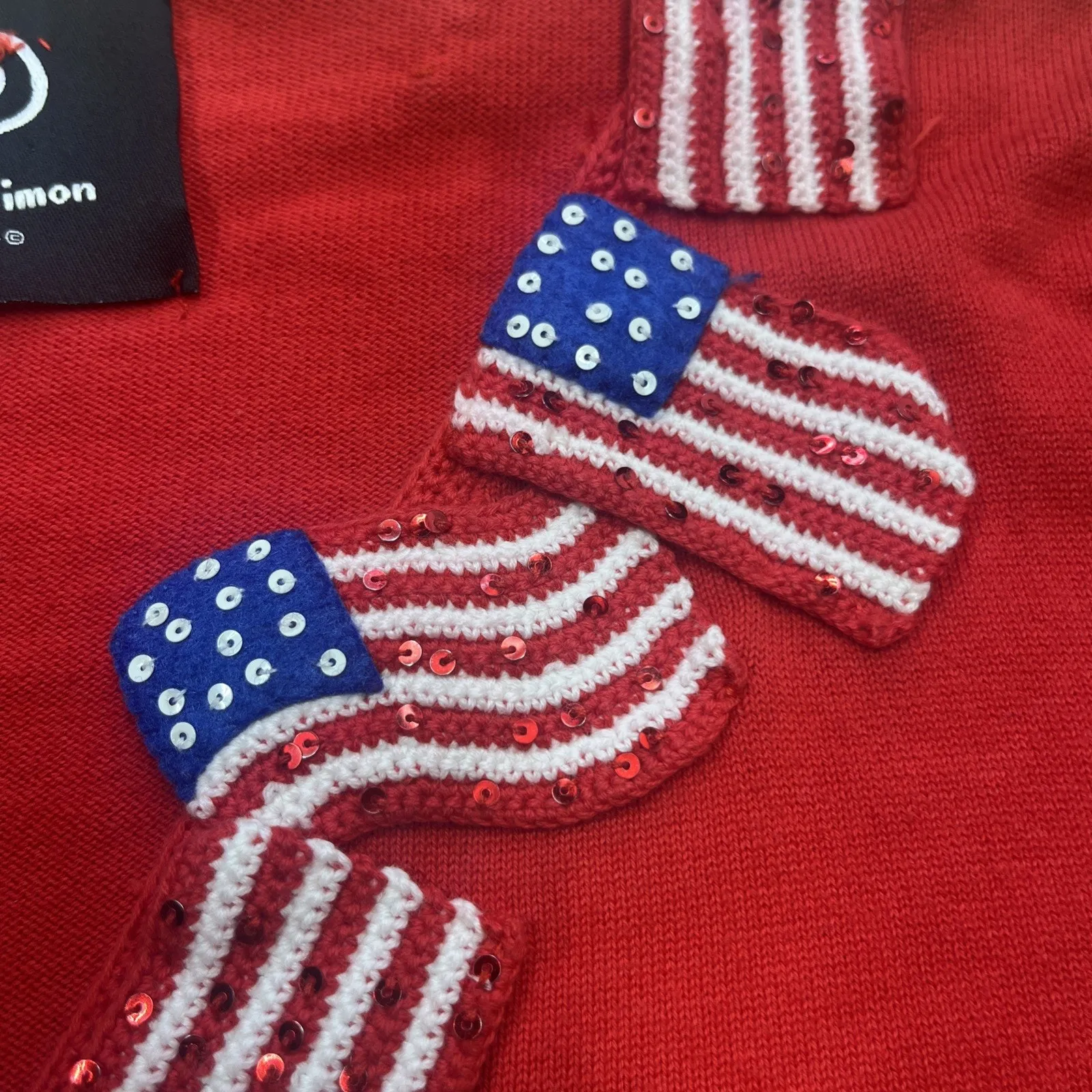VTG Michael Simon Cardigan American Flag Embroidered Sequin Patriotic Sweater XL Red - Image 5