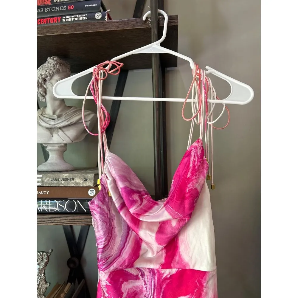 retrofete Ariella Silk Mini Dress Marble Pink White Womens Size XS - Image 7