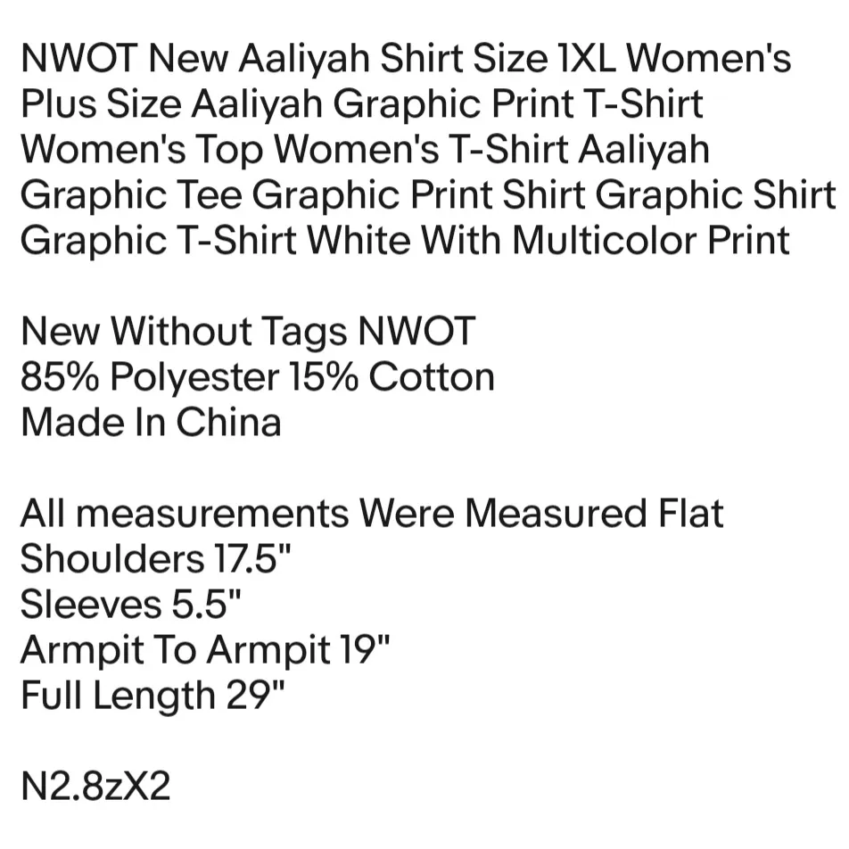 NWOT New Aaliyah Shirt Size 1XL Women's Plus Size Aaliyah Graphic Print T-Shirt Women's Top - Image 2