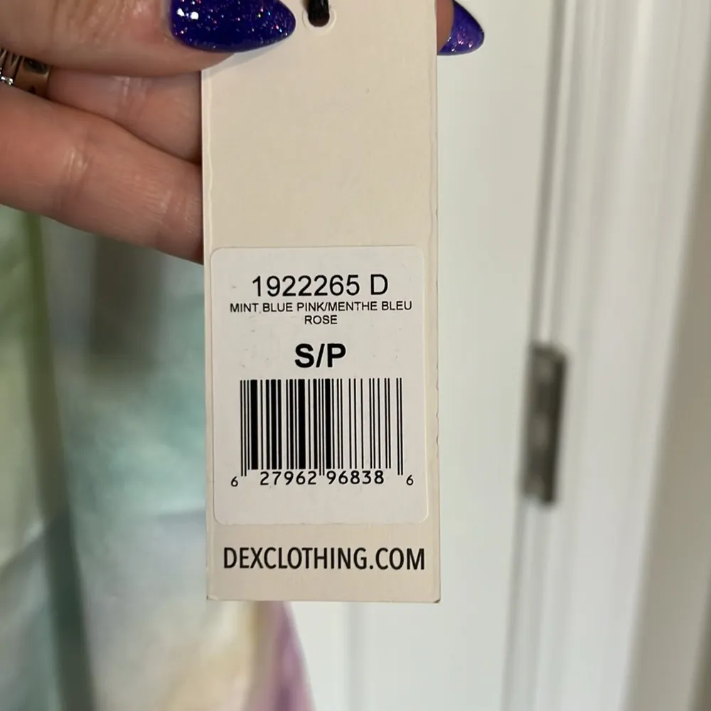 NWT DEX Mint Blue Pink Watercolor Tie Dye Midi Slip Dress Purple - Image 6