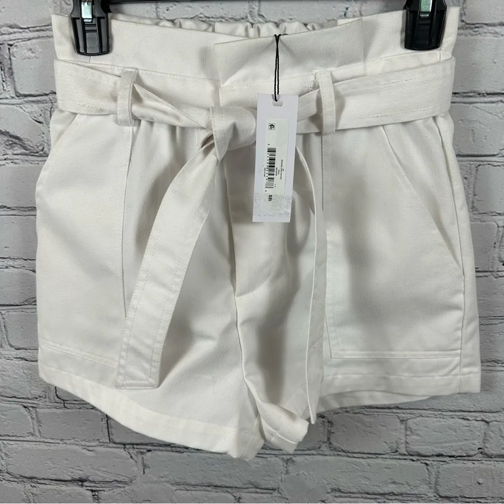 Steve Madden Seaside Cinch Shorts Removable Tie Patch Pockets Optic White XS - Image 2