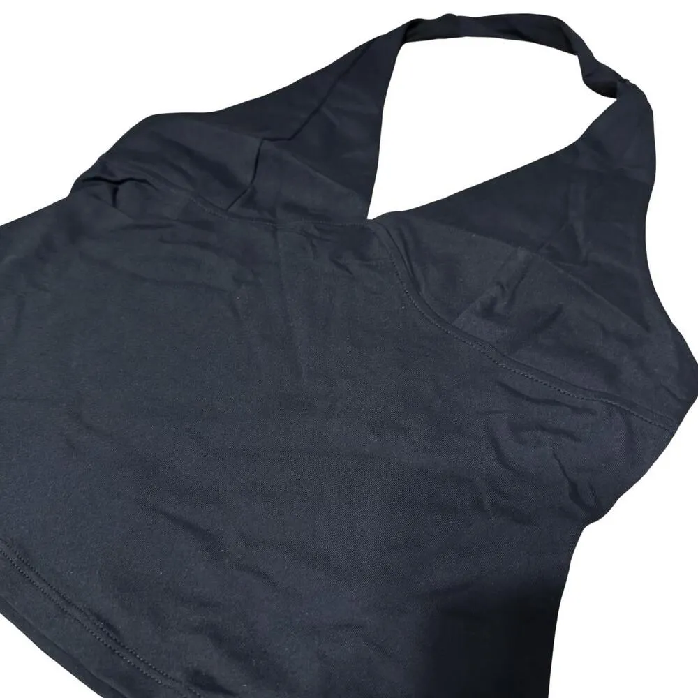 FP FREE PEOPLE INTIMATELY Still Here Halter Top Knit Deep V Black NWT Medium - Image 3