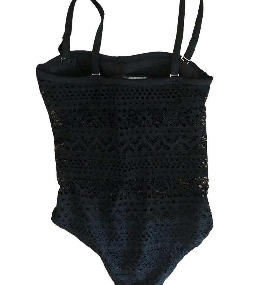 LOOK-BOOK STORE Crochet Lace Halter One Piece Swimsuit Sz. 6 Black Stunning Sexy - Image 7