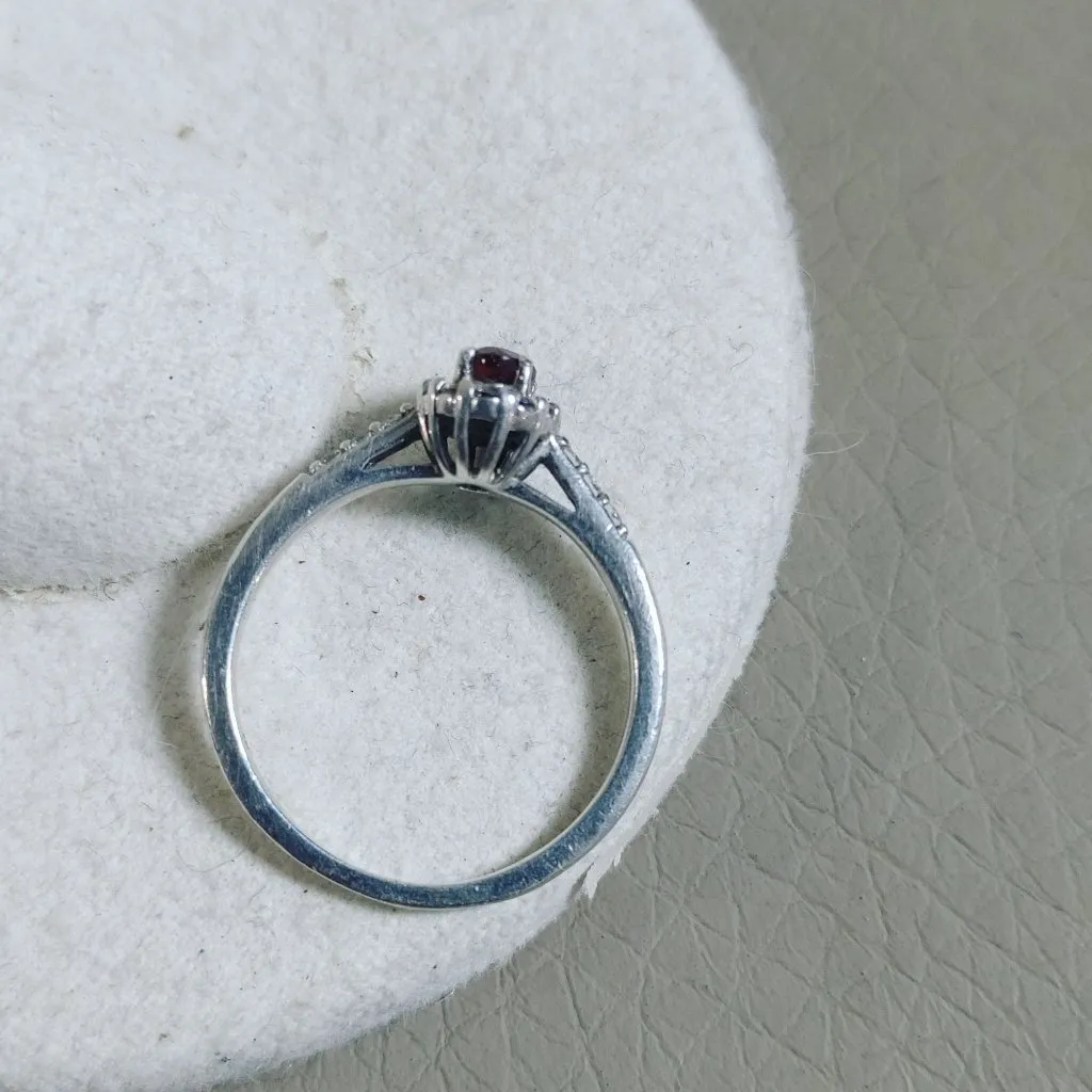 925 Ring Oval Garnet Gemstone Sterling Silver Halo Diamond Size 5 Henry Cheung - Image 10