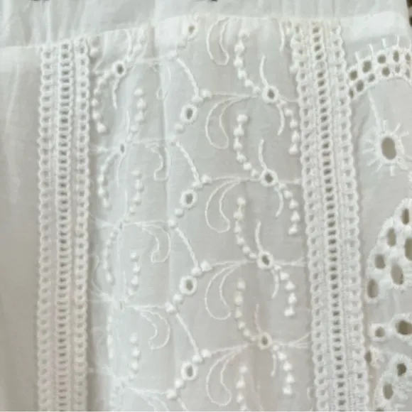 Anthropologie Leifnotes White Eyelet Gold Trim Beaded Sleeveless Dress Size 2‎ - Image 8