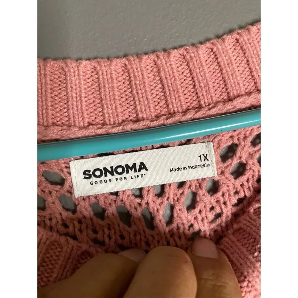 Sonoma Goods For Life Pjnk Crochet Elbow Length Sleeve Scoop Sweater1X NWOT - Image 6