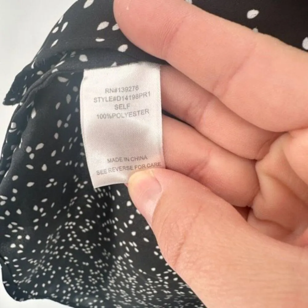 Daniel Rainn Koda Split Neck Rain Drop Polka Dot Blouse Black & White Size Small - Image 5