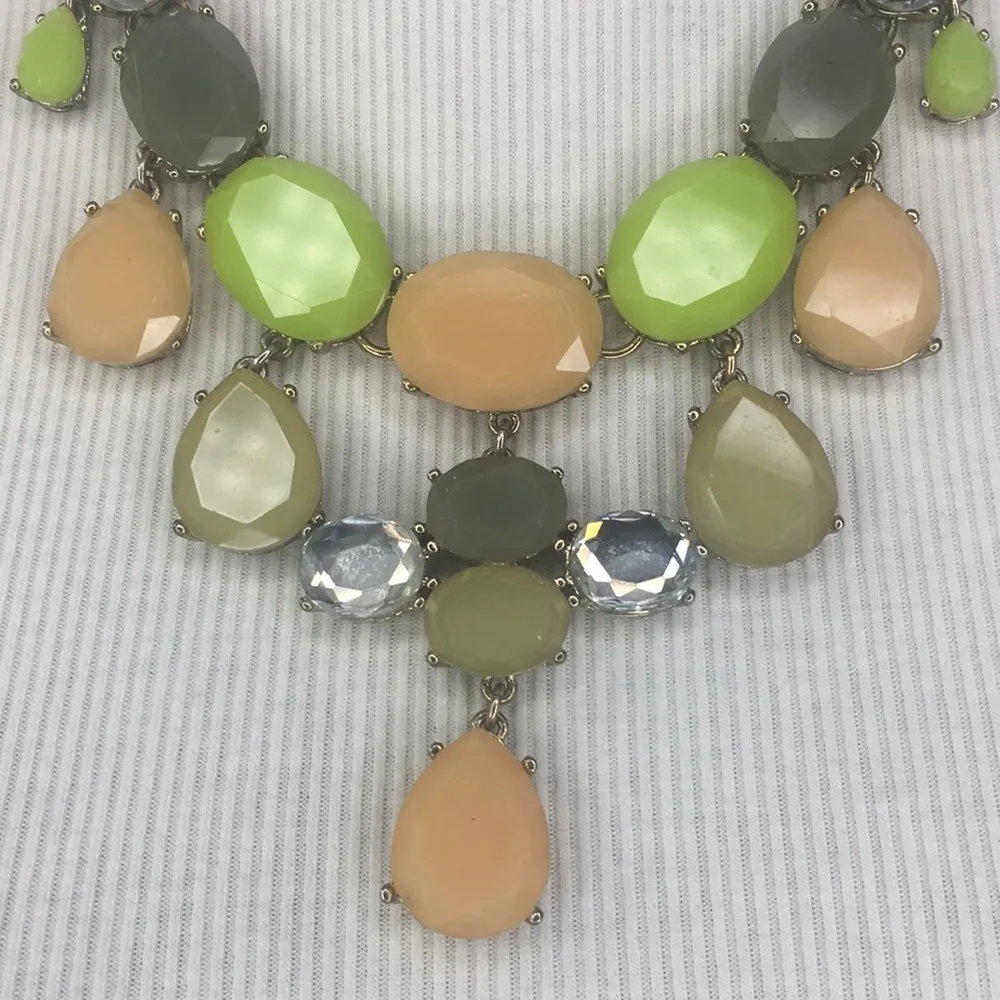 J. Crew Jeweled Bib Necklace Statement Pastels Silver tone - Image 2