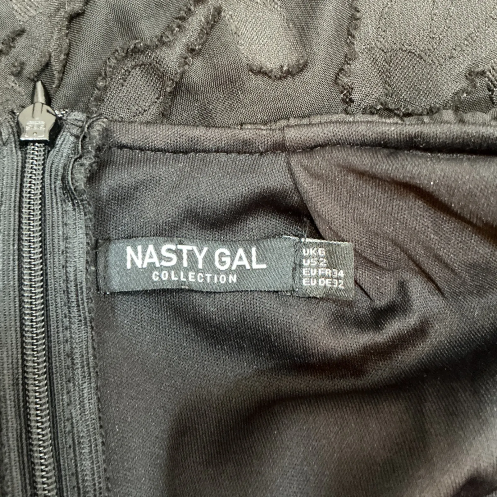 Nasty Gal Collection Black Floral Mini Dress Long Sleeve Open Back‎ UK 6 US 2 - Image 3