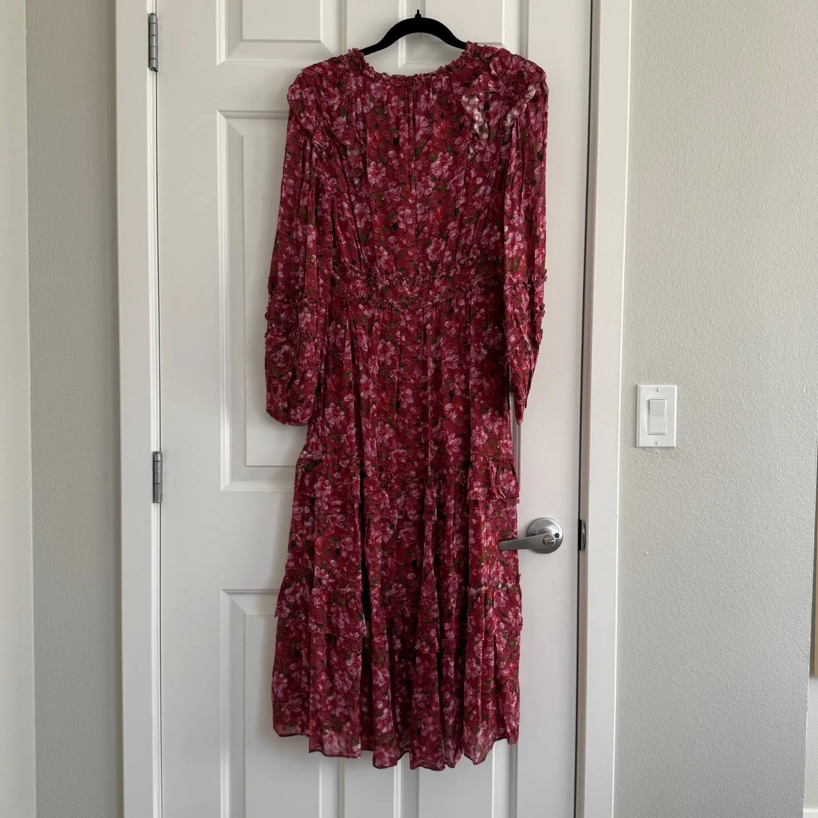 Sachin & Babi Ronnie Long Sleeve VNeck Ruffle Printed Midi Dress Size 4 Pink NWT - Image 4