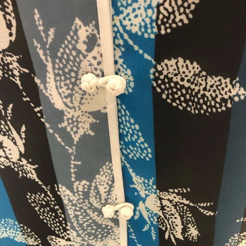 Bob Mackie Wearable Art Duster Dress Floral Stripes Semi Sheer Blue/Black sz 2X - Image 10