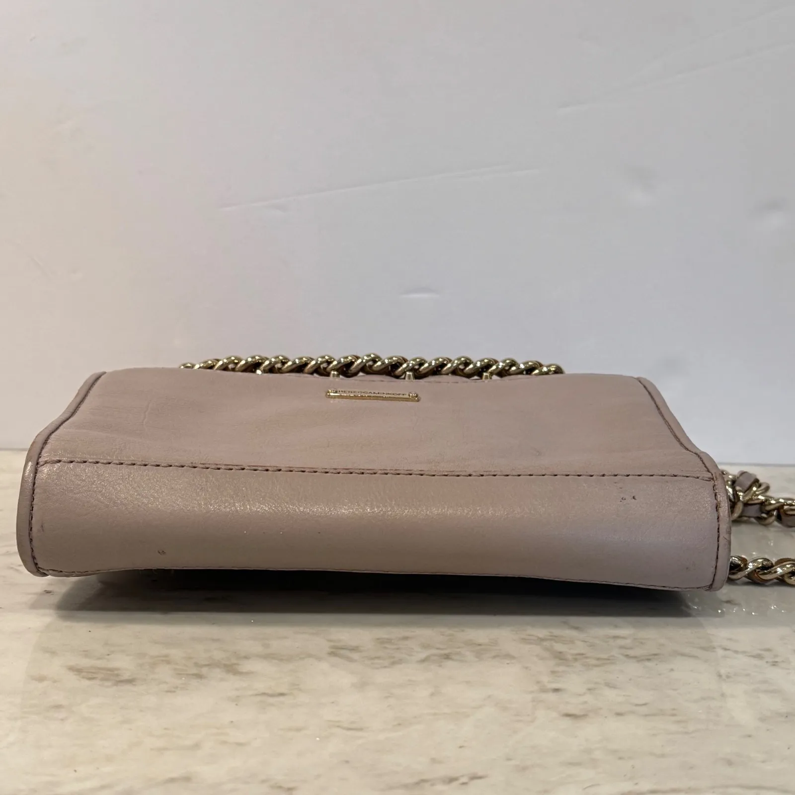 Rebecca‎ Minkoff Studded Quilted Leather shoulder Crossbody Bag Pale Mauve Chain - Image 8