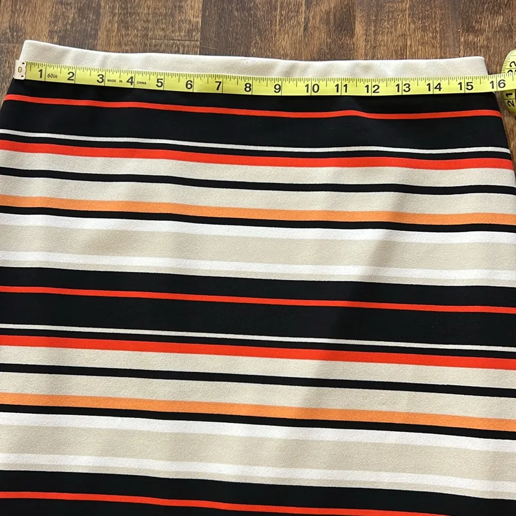 NINE WEST Cream Brown Rust Striped Pull On Stretch Waist Skirt Size 6 - Image 7