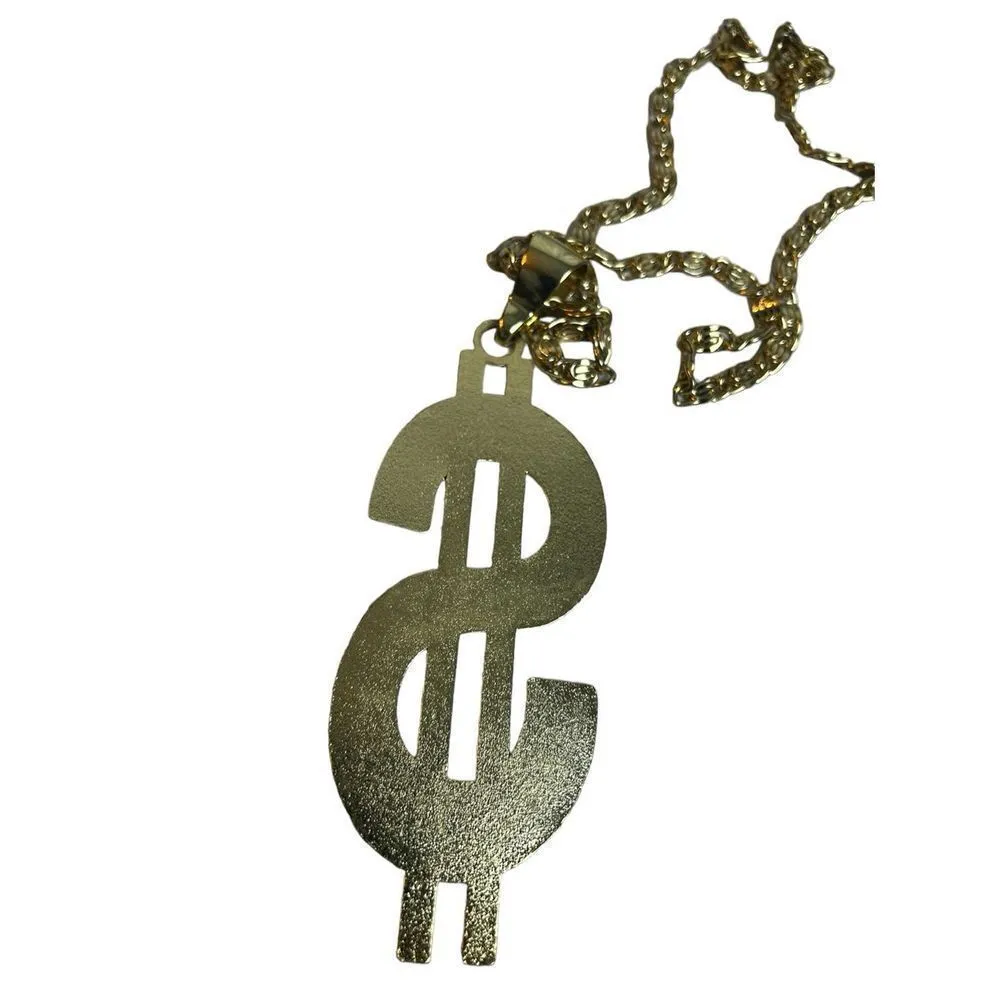 CHUNKY LARGE DOLLAR SIGN PENDANT S CHAIN HIP HOP / COSPLAY NECKLACE Gold - Image 6