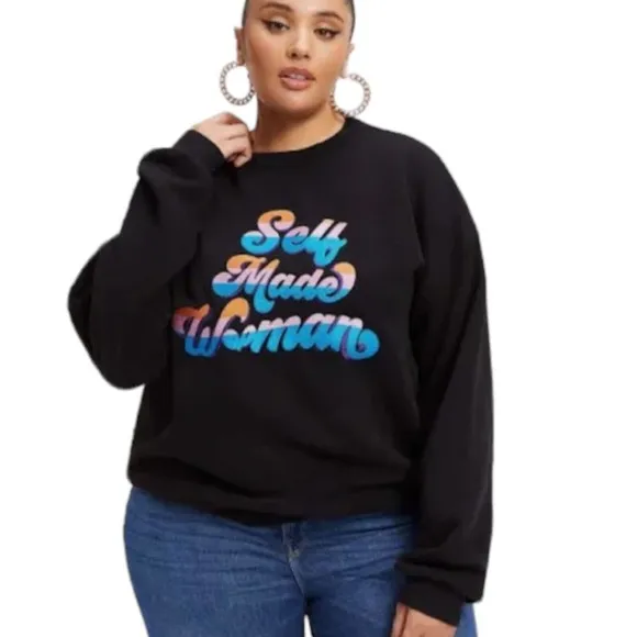 NWT Good American X B Project Self Made Woman Black Crewneck Sweatshirt Size XL - Image 2