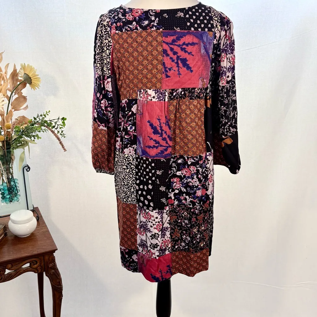 ONE SEPTEMBER Anthro Arcata Patchwork Beaded Lace Up Swing Dress Sz Small💛 Red - Image 8