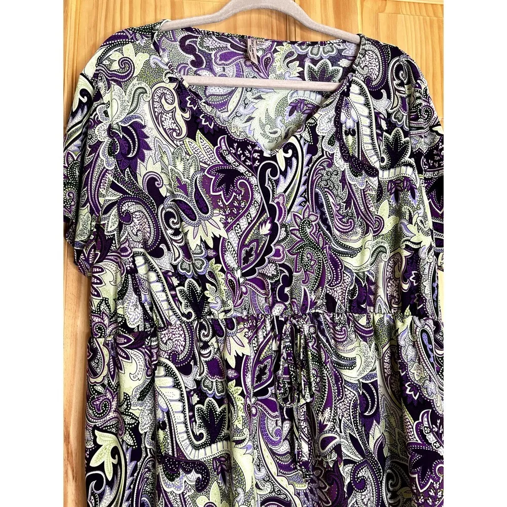 Susan Lawrence women's blouse size 2X summery cinch waist cap sleeves vacation - Image 2