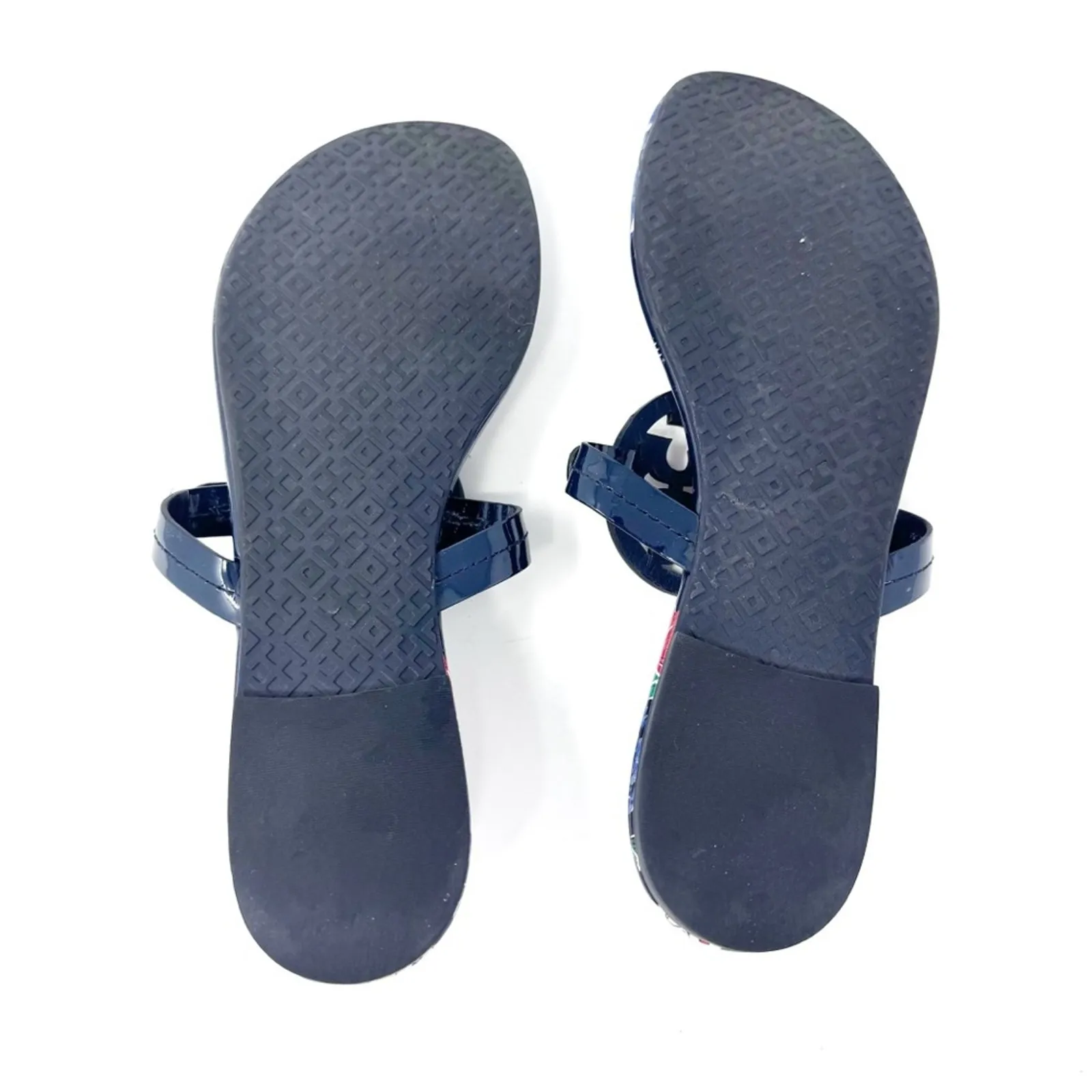 Tory Burch Miller Navy Floral Patent Leather Sandals Size 8 – Tea Rose Print - Image 9