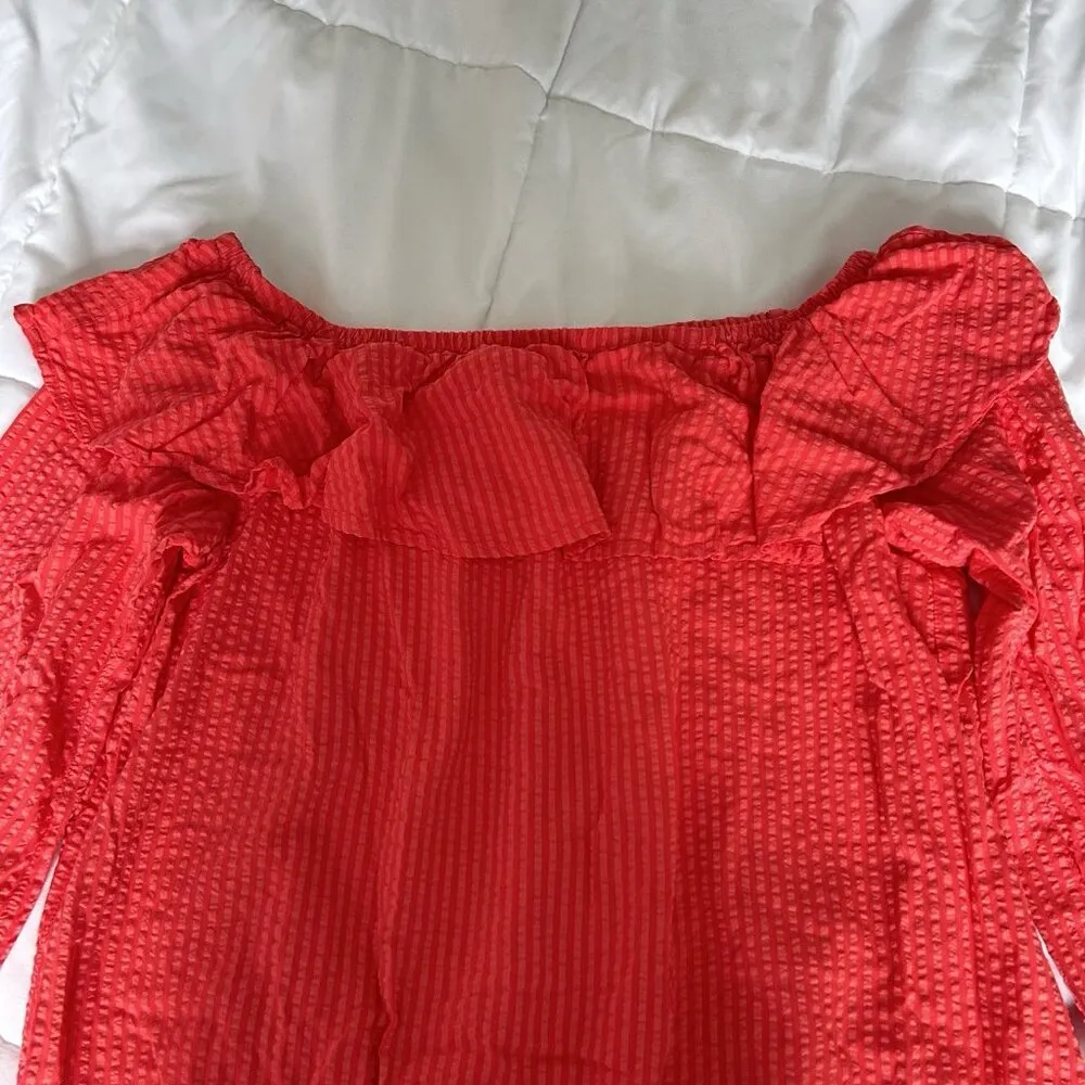 Michael Kors Off Shoulder Top Womens Large L Ruffle Peasant Pink Orange Coral - Image 2