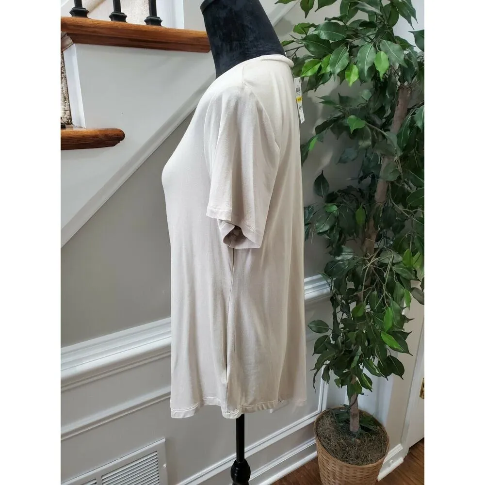 JM Collection Women's Sand Rayon Round Neck Short Sleeve Top Shirt Size Medium - Image 6